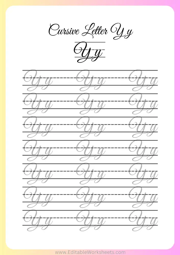 Cursive Writing Worksheets A to Z 25