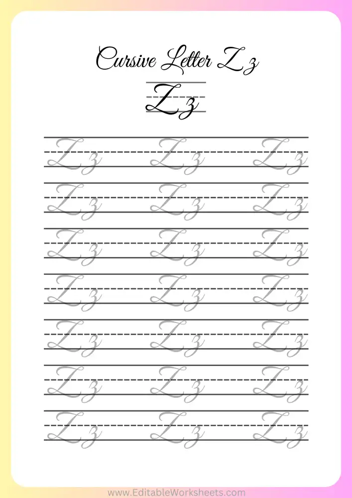 Cursive Writing Worksheets A to Z 26