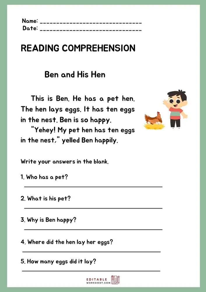 Editable English Worksheets for Kindergarten 09