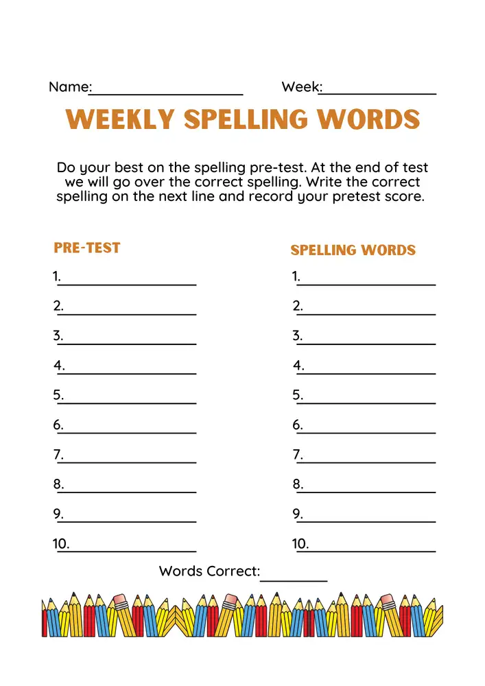 Editable Spelling Worksheets 05