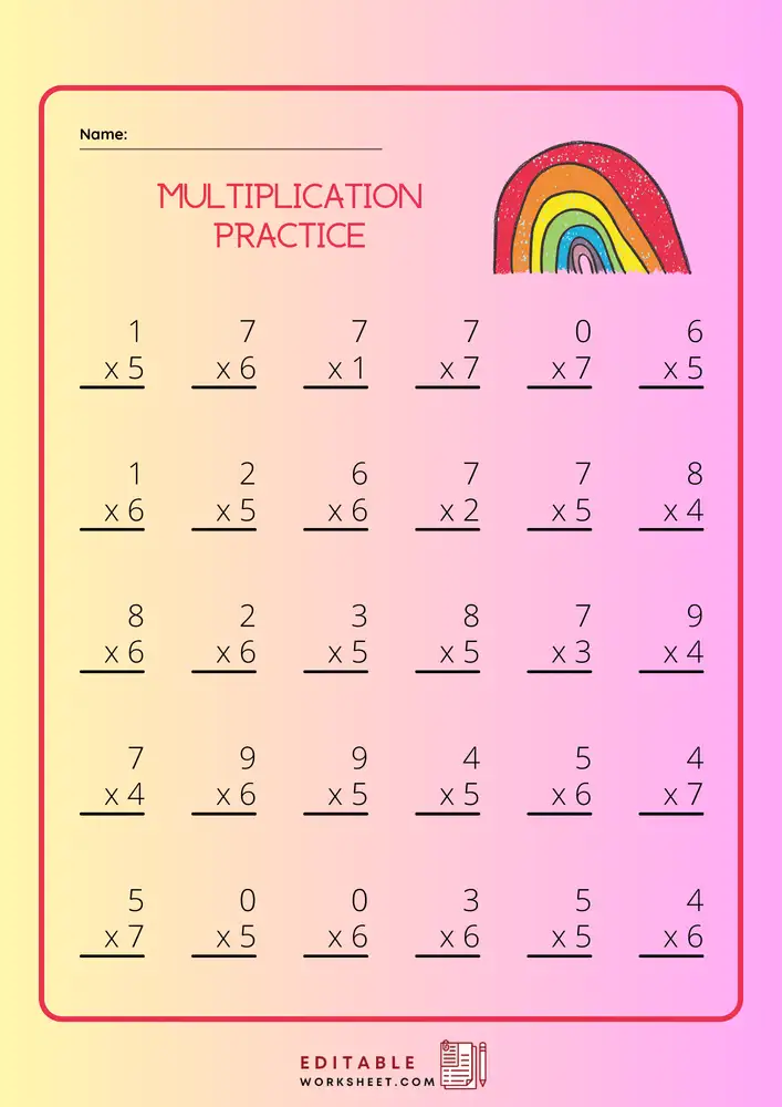 Free Printable Multiplication Worksheets 1 12 06