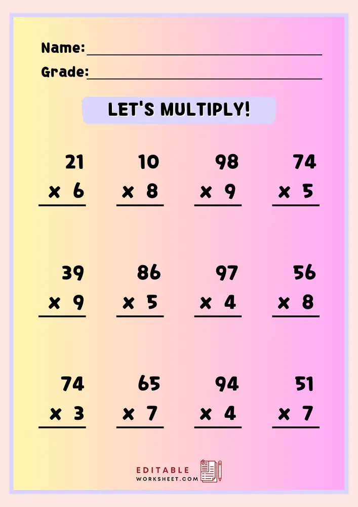 Free Printable Multiplication Worksheets 1 12 07