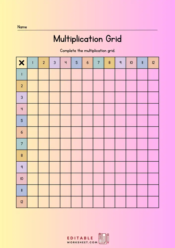 Free Printable Multiplication Worksheets 1 12 12