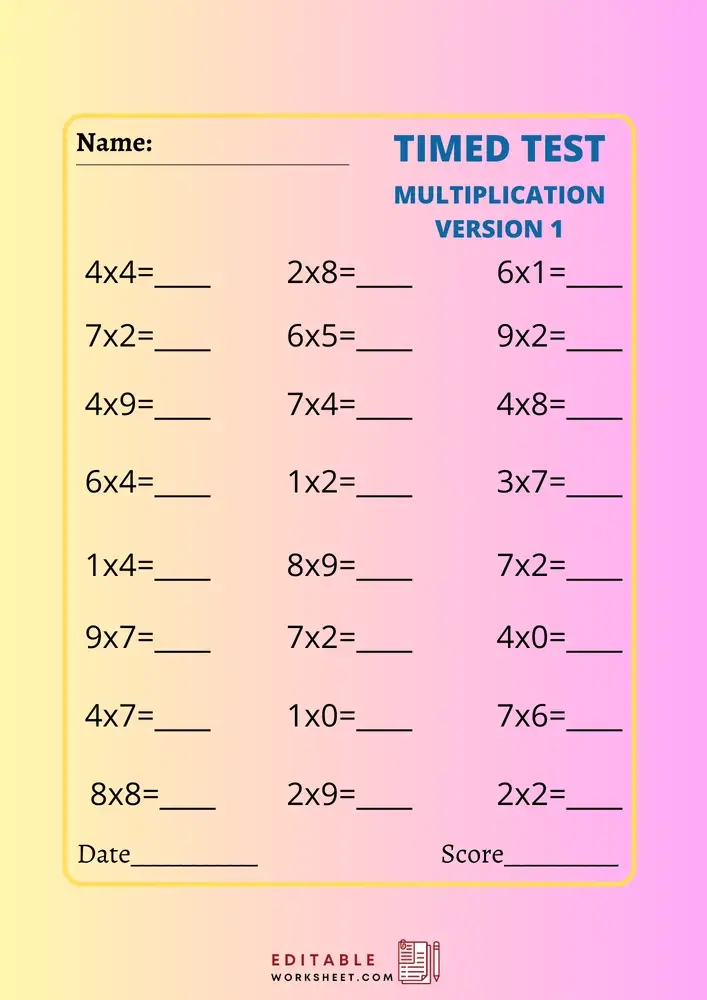 Free Printable Multiplication Worksheets 1 12 15