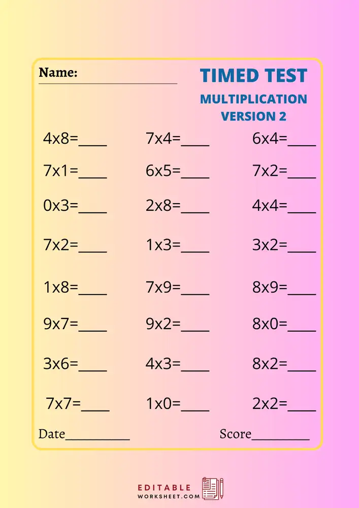 Free Printable Multiplication Worksheets 1 12 16