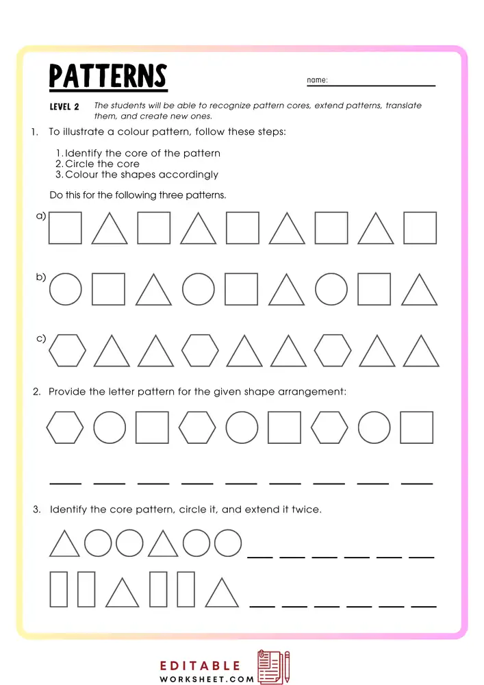 Free Printable Pattern Worksheets PDF 03