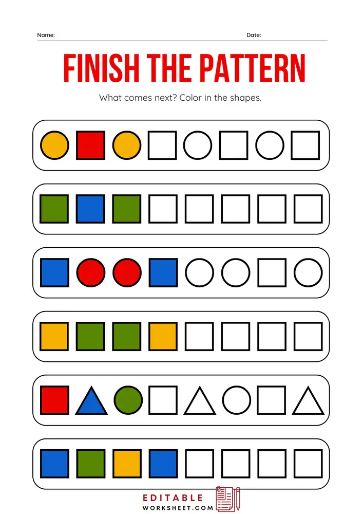 Free Printable Pattern Worksheets PDF 08