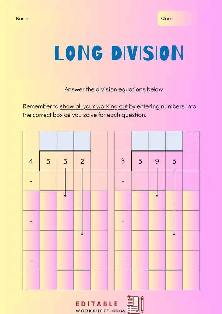 Long Division Worksheets with Answers PDF 01