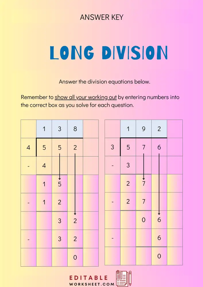 Long Division Worksheets with Answers PDF 03