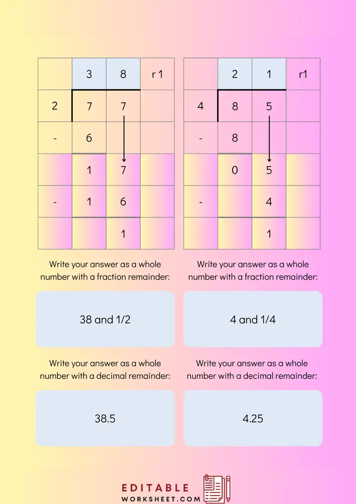 Long Division Worksheets with Answers PDF 04