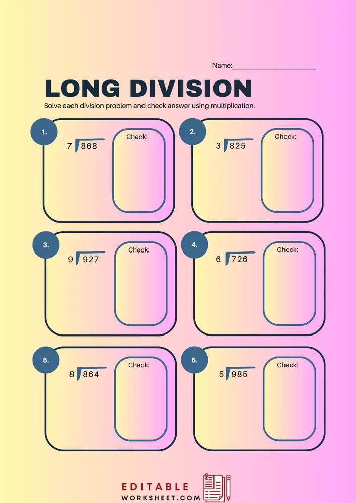 Long Division Worksheets with Answers PDF 05