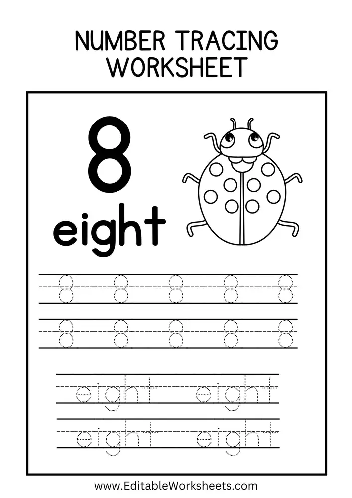 Number Tracing Worksheets PDF Free Download 08