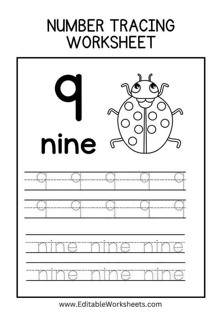 Number Tracing Worksheets PDF Free Download 09