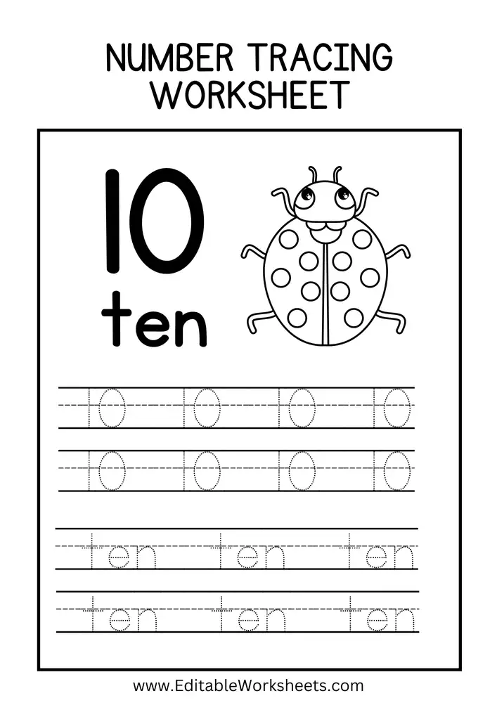 Number Tracing Worksheets PDF Free Download 10