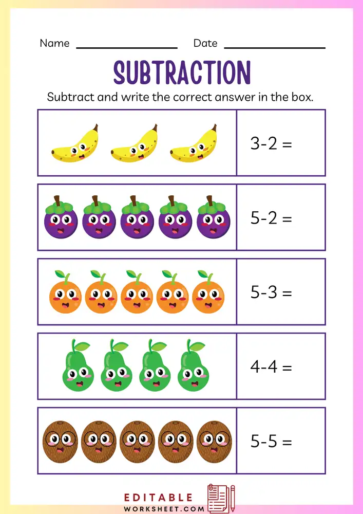 Simple Subtraction Worksheets for Kindergarten 04