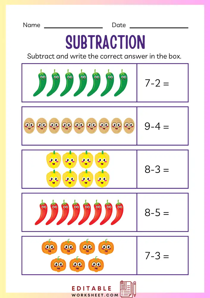 Simple Subtraction Worksheets for Kindergarten 05