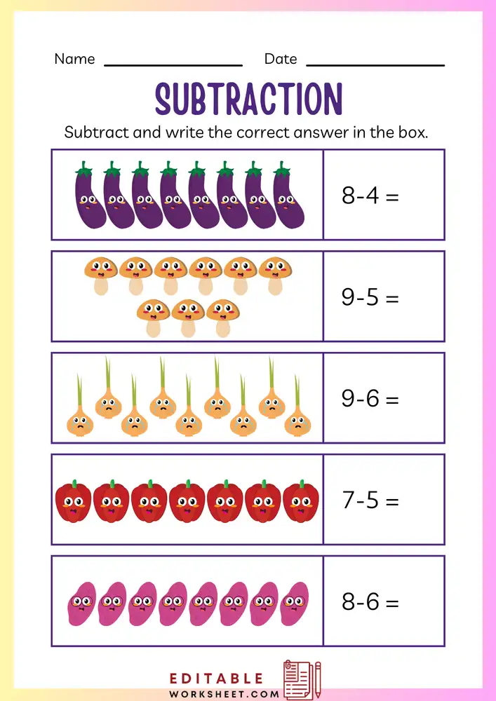 Simple Subtraction Worksheets for Kindergarten 06