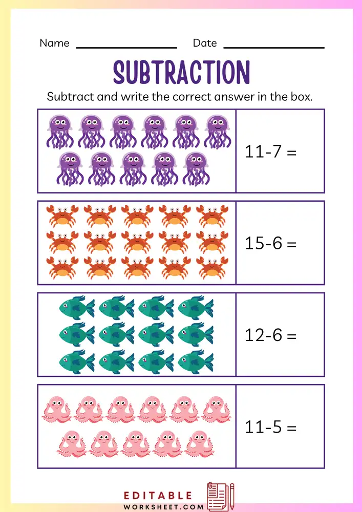 Simple Subtraction Worksheets for Kindergarten 08