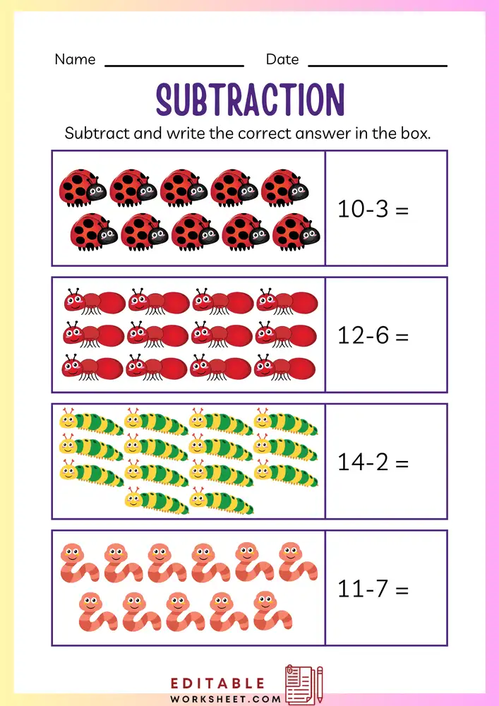 Simple Subtraction Worksheets for Kindergarten 09