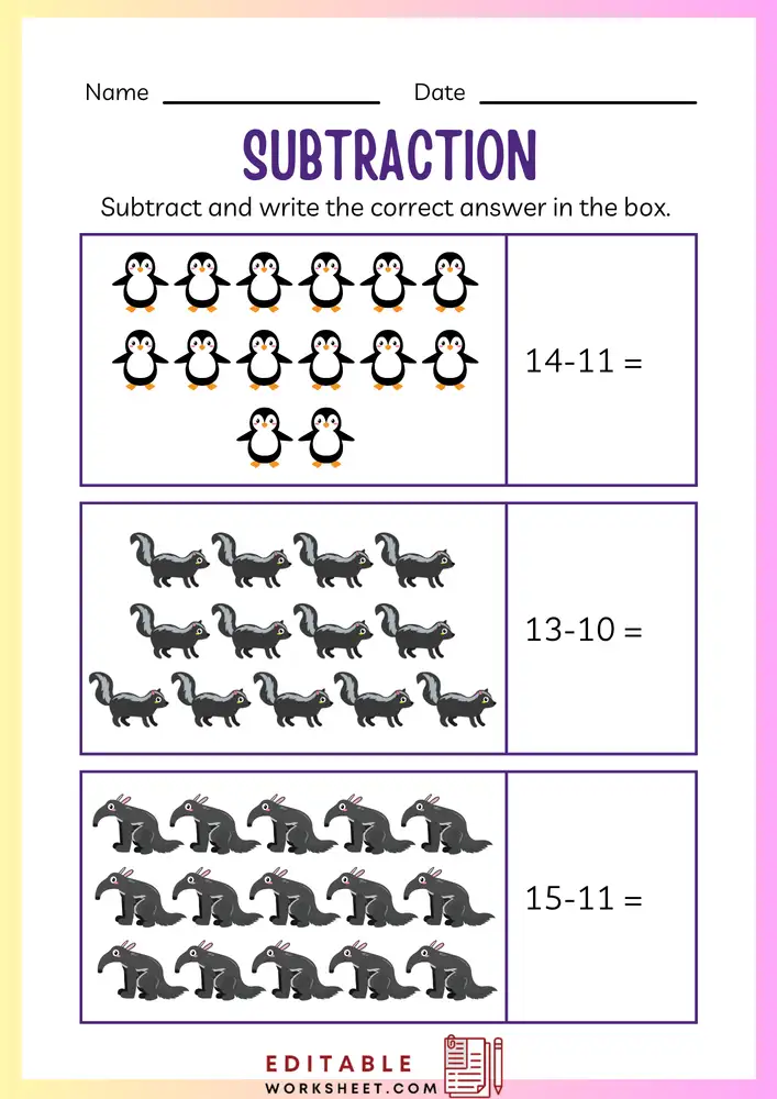 Simple Subtraction Worksheets for Kindergarten 13