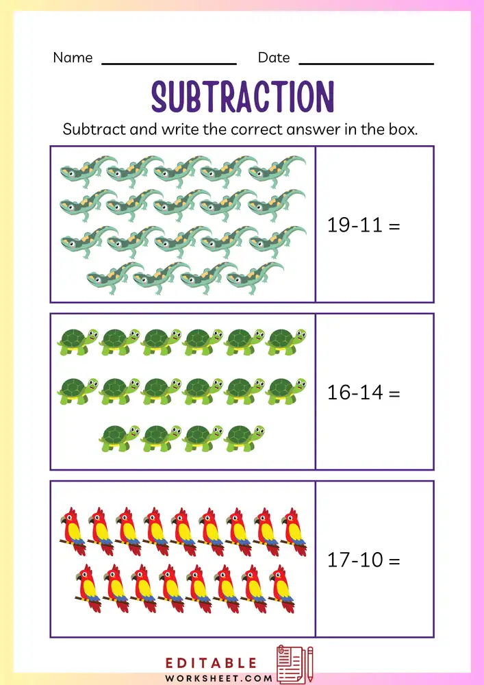 Simple Subtraction Worksheets for Kindergarten 15