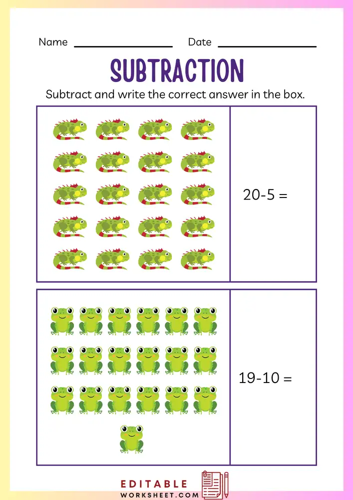 Simple Subtraction Worksheets for Kindergarten 16