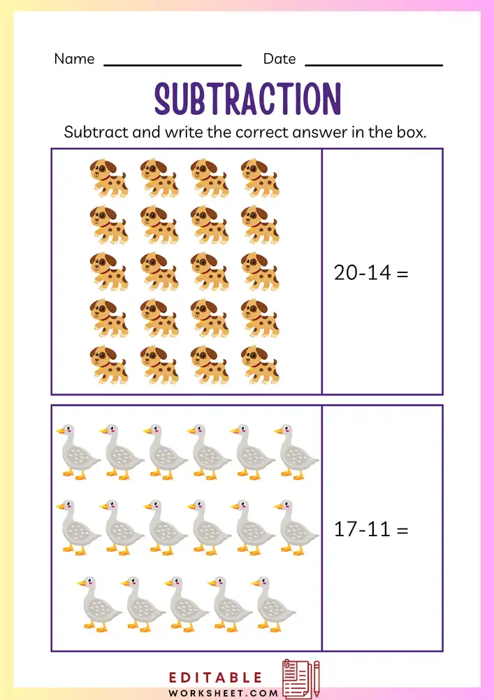 Simple Subtraction Worksheets for Kindergarten 17