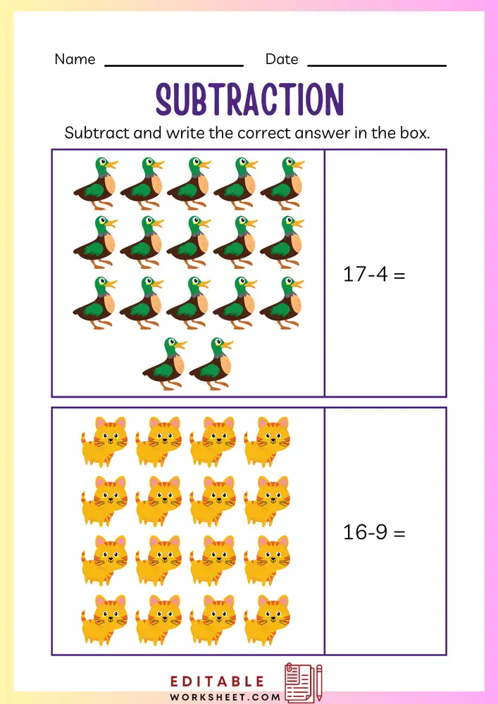 Simple Subtraction Worksheets for Kindergarten 18