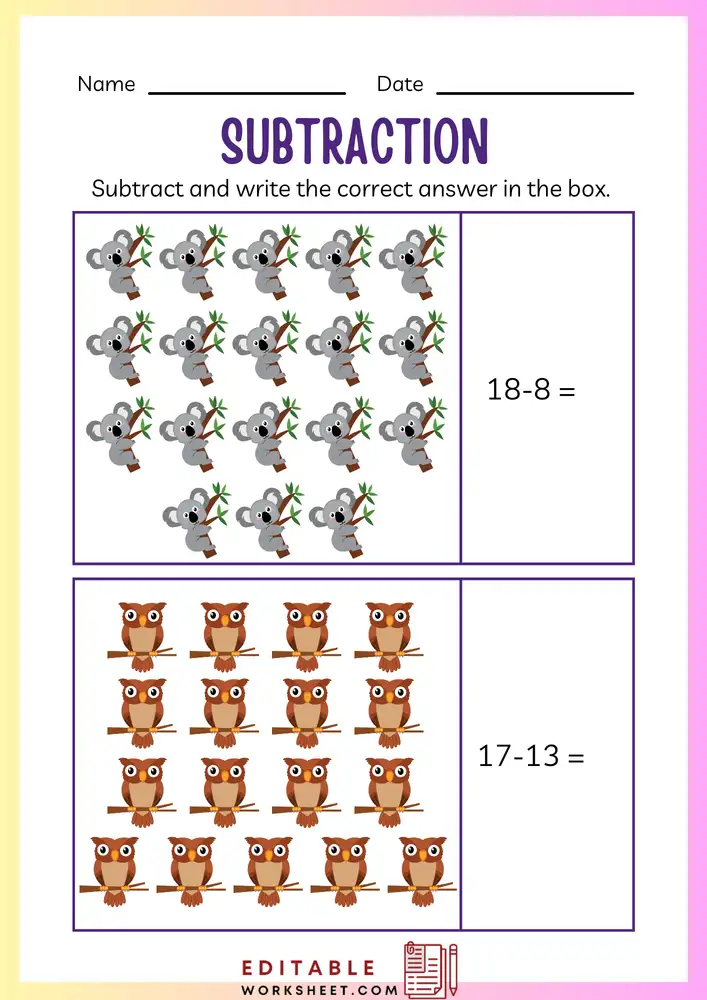 Simple Subtraction Worksheets for Kindergarten 19