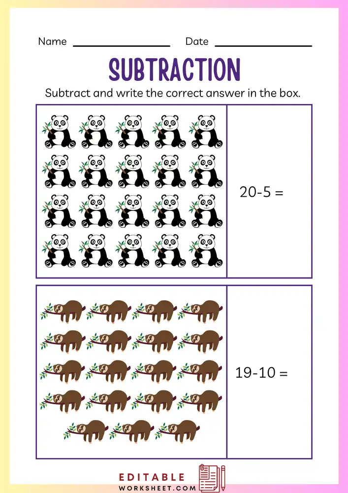 Simple Subtraction Worksheets for Kindergarten 20