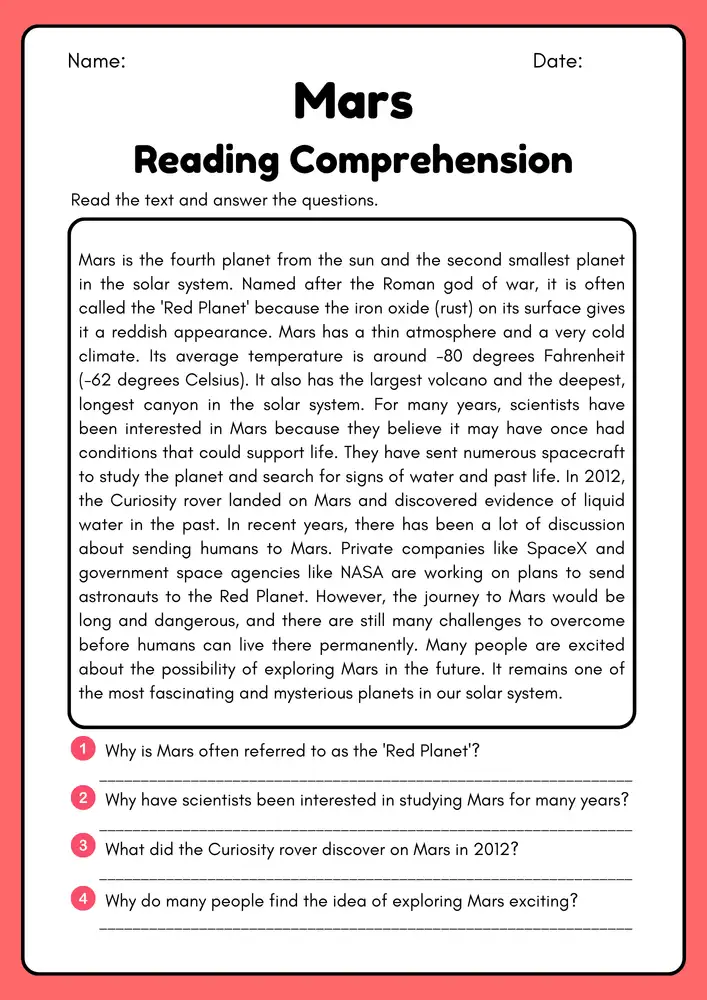 Summer Reading Comprehension Worksheets PDF with Answers 04