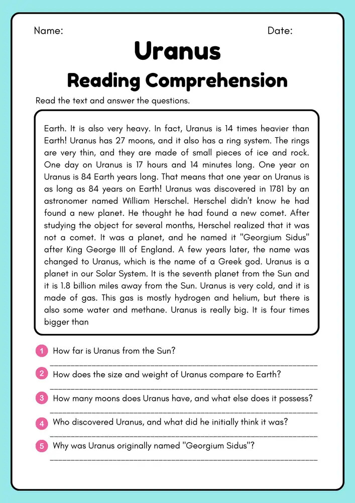 Summer Reading Comprehension Worksheets PDF with Answers 07