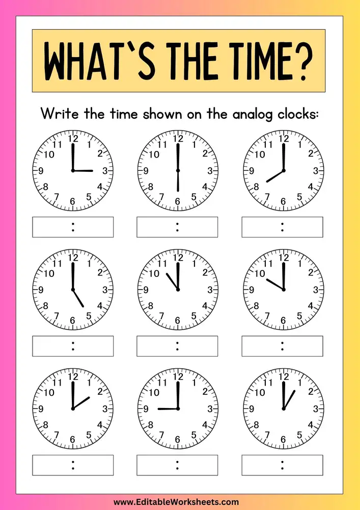 Telling Time Worksheets PDF 01