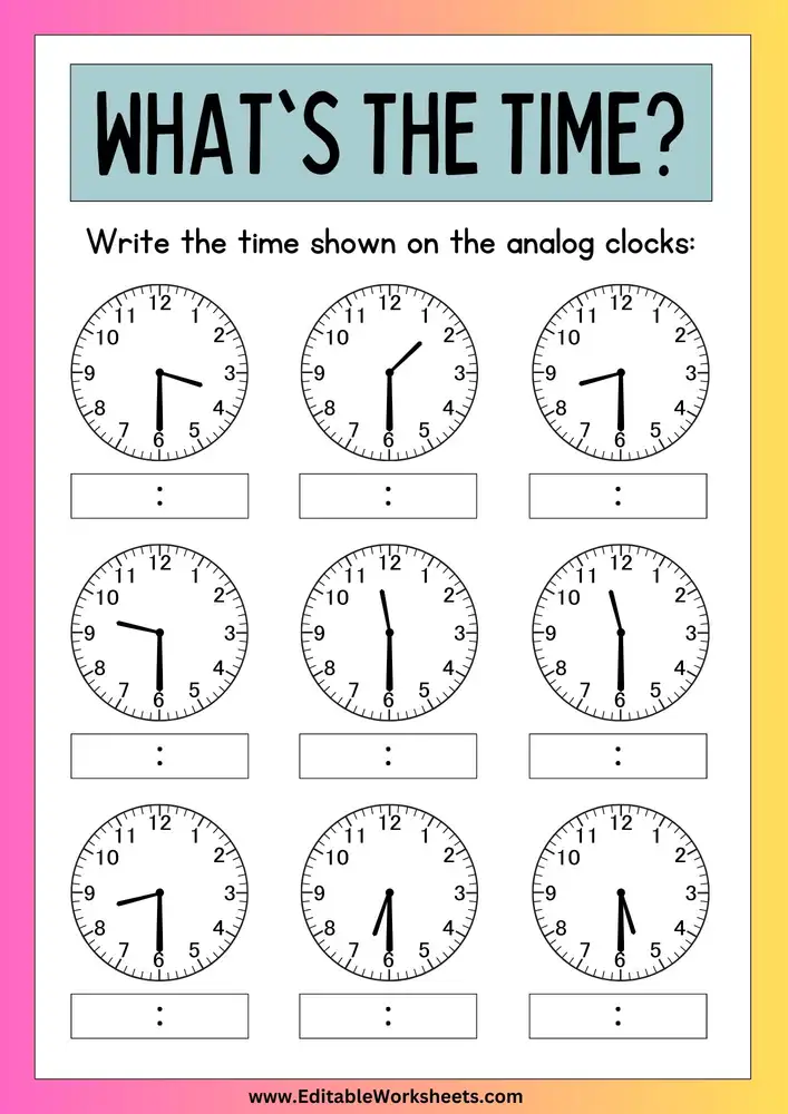 Telling Time Worksheets PDF 02