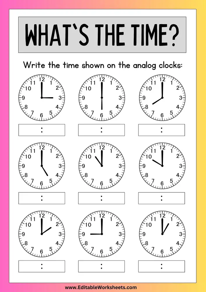 Telling Time Worksheets PDF 03