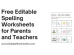 Editable Spelling Worksheets Visual Presentation